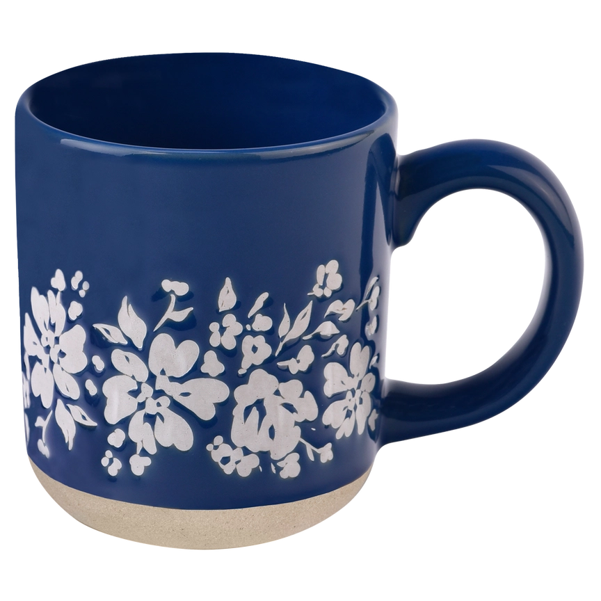 Blue Floral Stoneware Coffee Mug
