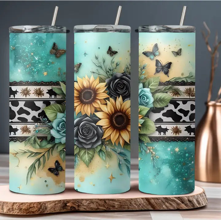 Blue Western Flowers 20oz Stainless Steel Tumbler