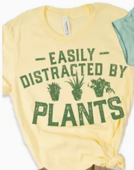 Easily Distracted by Plants T-Shirt - Yellow