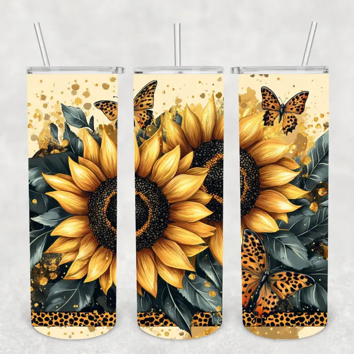 Sunflowers with Leopard Butterflies 20oz Stainless Steel Tumbler