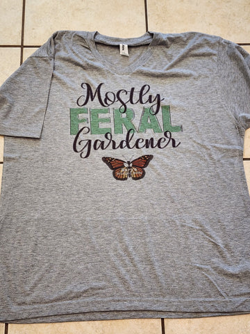 "Mostly Feral Gardener" V-Neck Shirt Mary's Heirloom Seeds