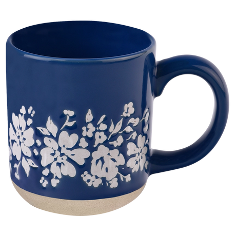 Blue Floral Stoneware Coffee Mug