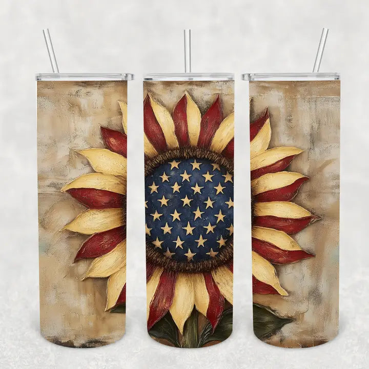 Rustic Sunflower Flag 20oz Stainless Steel Tumbler